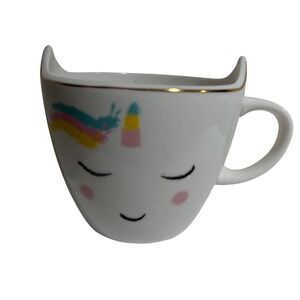 Dorsey Marketing Unicorn Ceramic Mug Rainbow Gold Trim Sleepy Face White